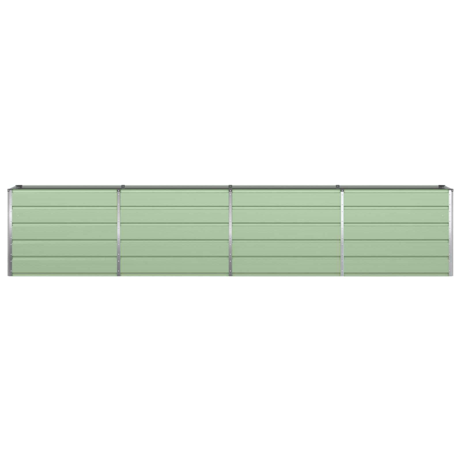 Ein langer, grüner horizontaler Lagerschrank mit vier Fächern, jedes mit einem metallischen Rahmen und einheitlichen Paneelen, vor einem weißen Hintergrund.