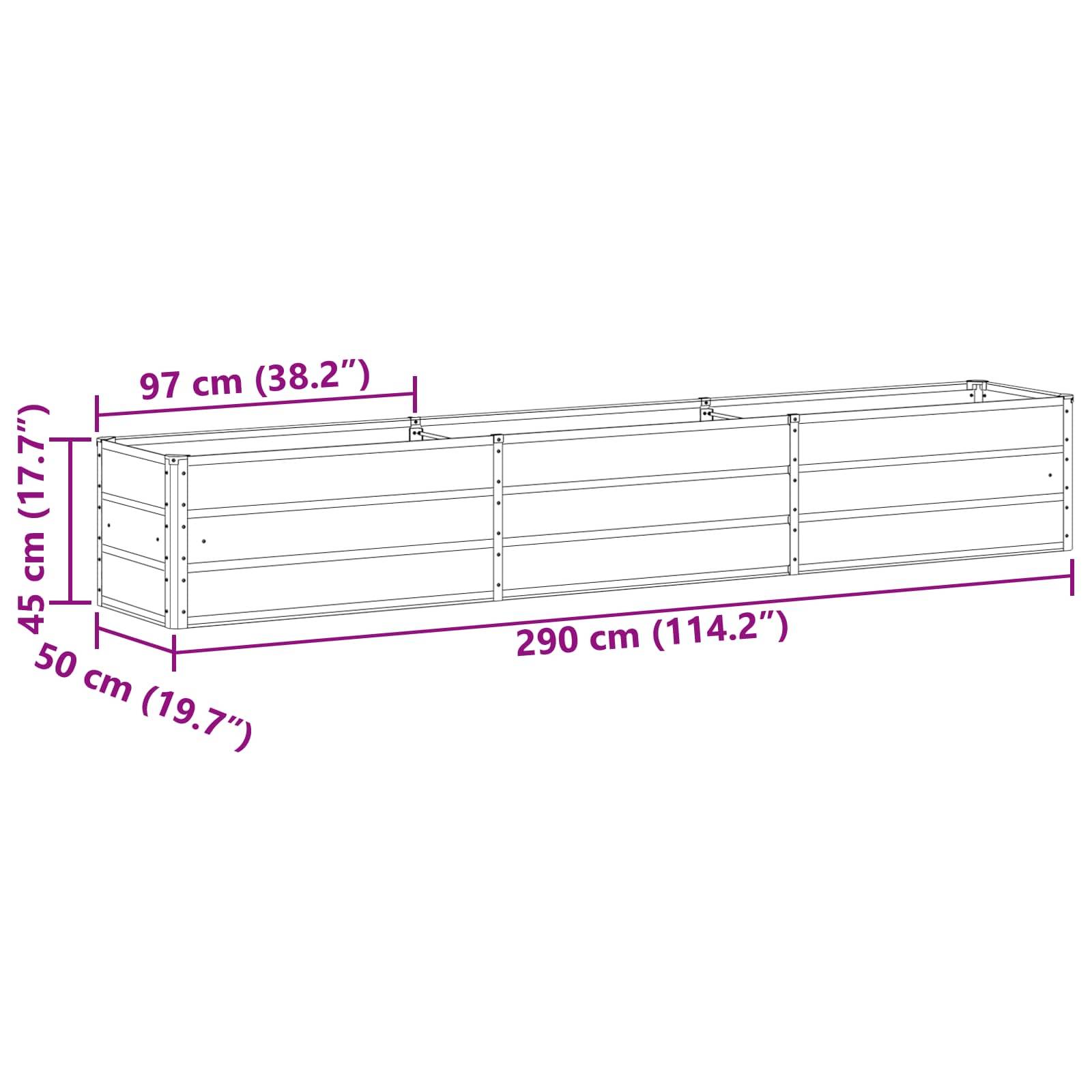 vidaXL Pflanzkübel Anthrazit 290 x 50 x 45 cm Verzinkter Stahl