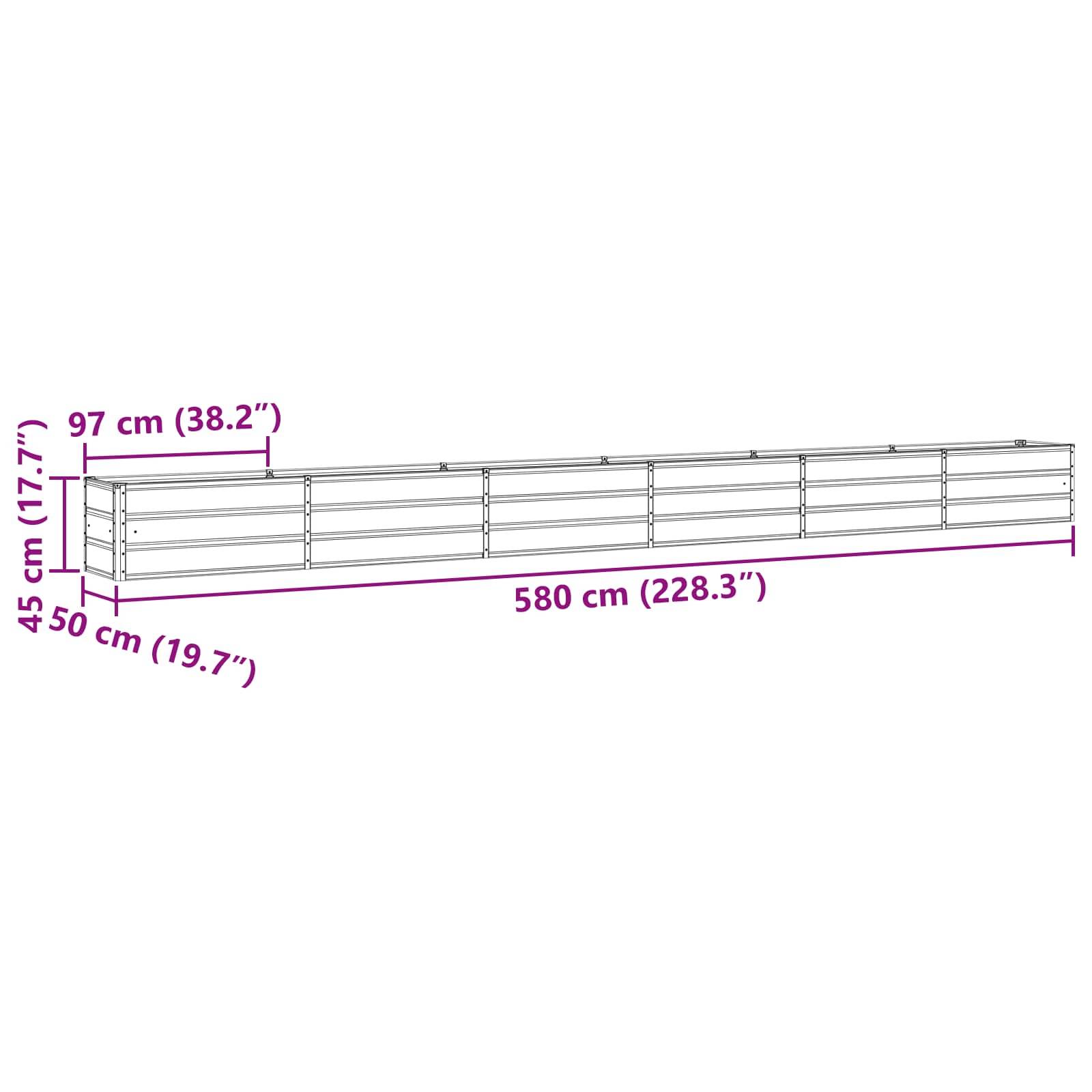 vidaXL Pflanzkübel Elfenbein 580 x 50 x 45 cm Verzinkter Stahl