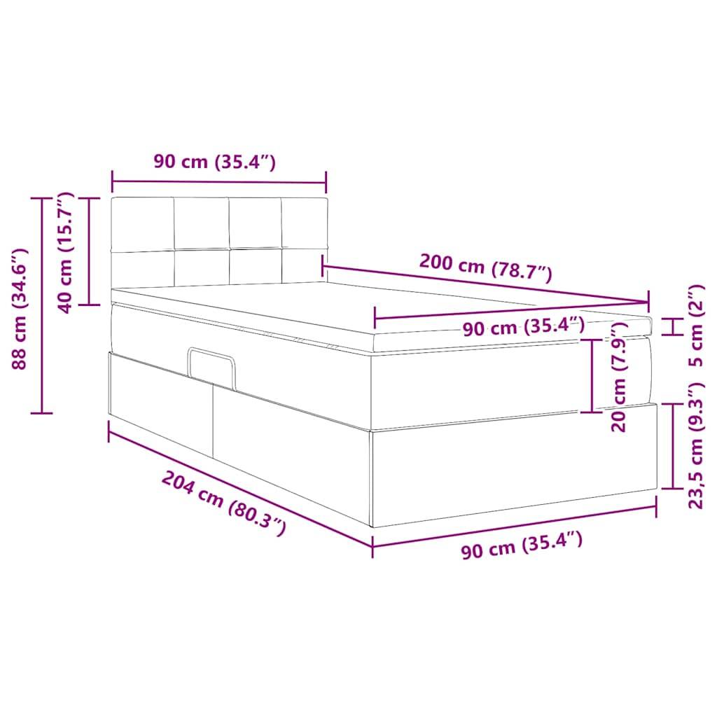 vidaXL LED-Speicherbett mit Matratze Dunkelblau 90 x 200 cm Samt