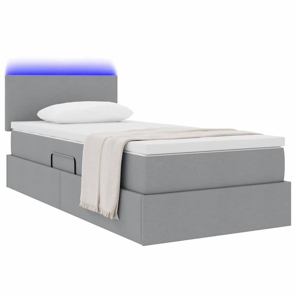 vidaXL LED-Speicherbett mit Matratze Hellgrau 100 x 200 cm Stoff