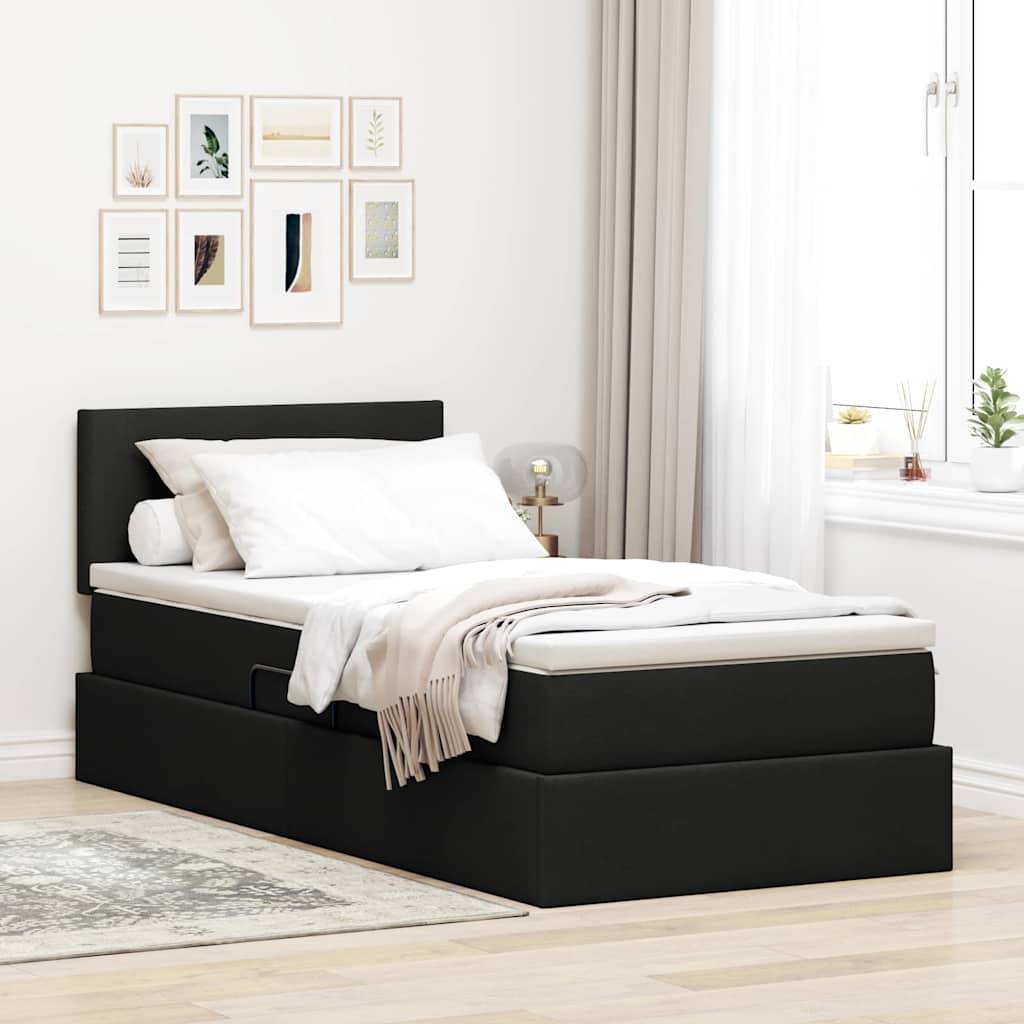 vidaXL Aufbewahrungsbett mit Matratze mit Kopfteil Schwarz 90 x 190 cm