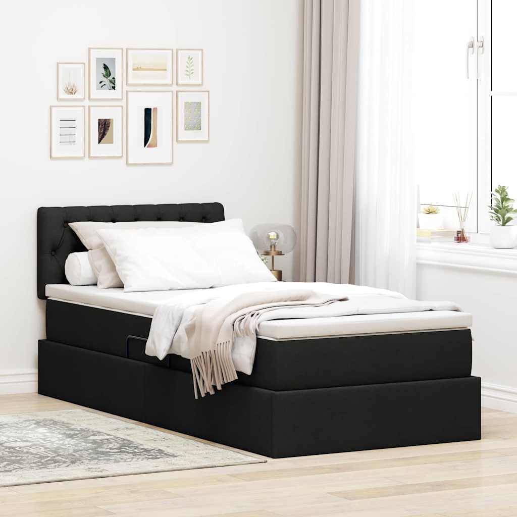 vidaXL Aufbewahrungsbett mit Matratze mit Kopfteil Schwarz 90 x 190 cm