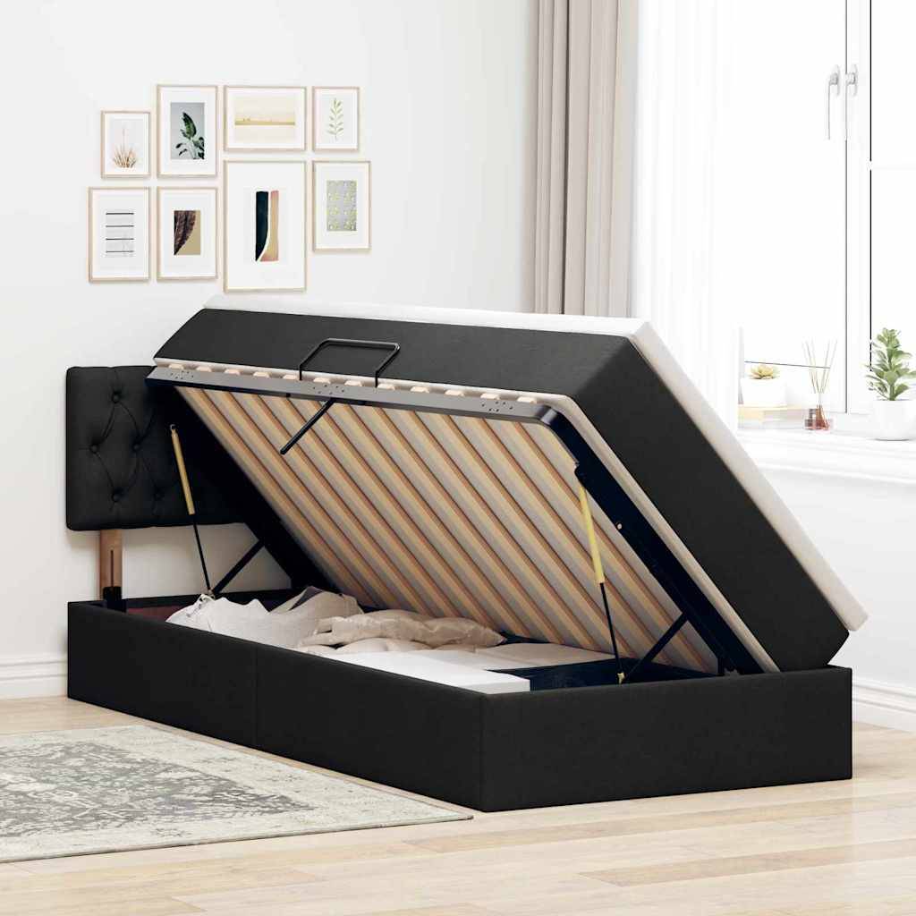 vidaXL Aufbewahrungsbett mit Matratze mit Kopfteil Schwarz 90 x 190 cm