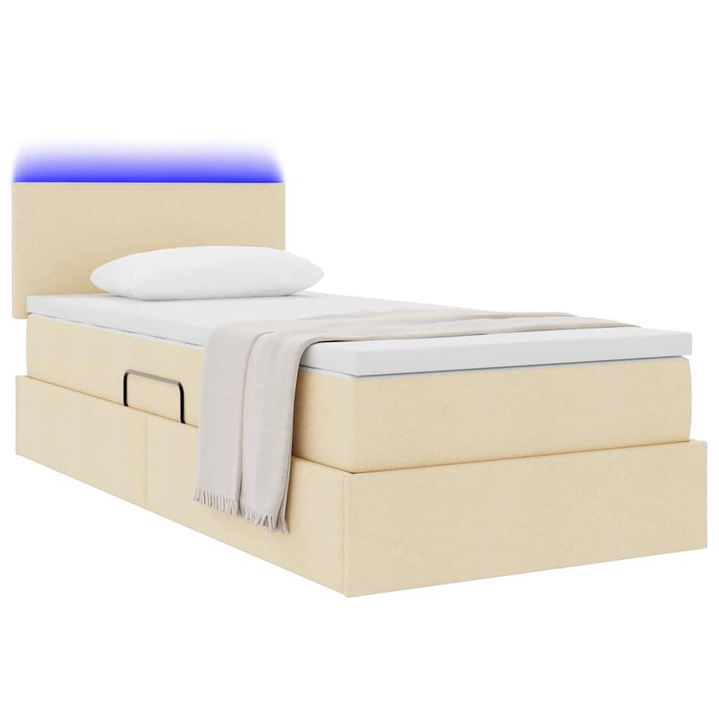 vidaXL LED-Speicherbett mit Matratze Creme 100 x 200 cm Stoff