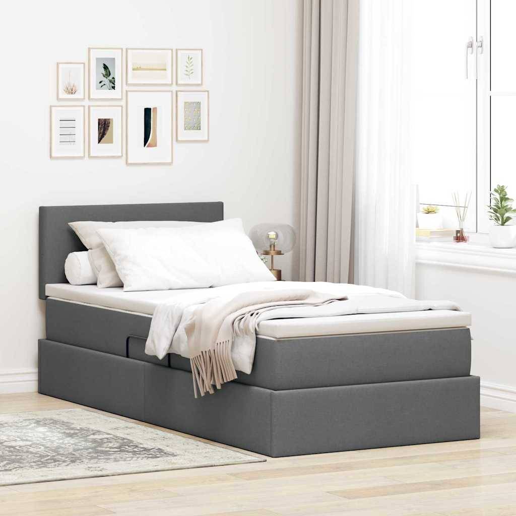 vidaXL Aufbewahrungsbett mit Matratze Dunkelgrau 90 x 200 cm