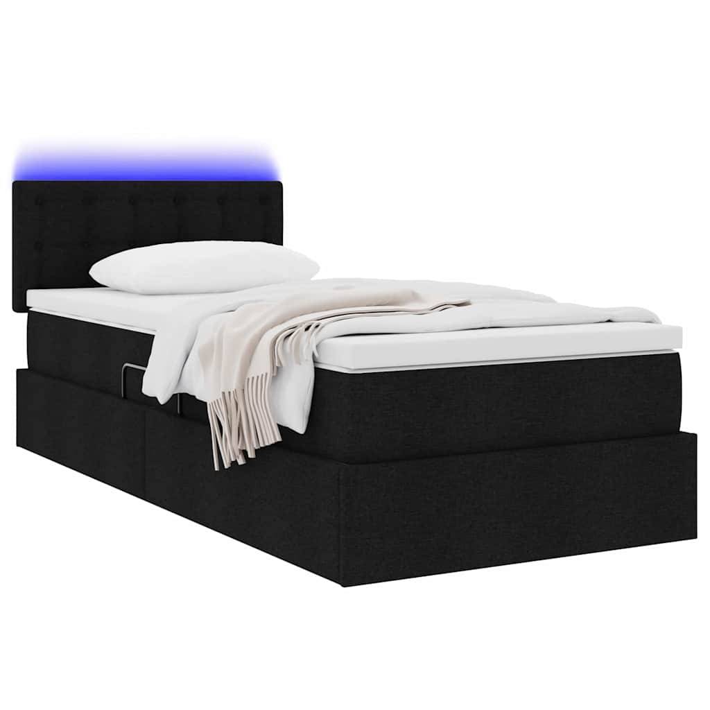 vidaXL LED-Speicherbett mit Matratze Schwarz 100 x 200 cm Stoff
