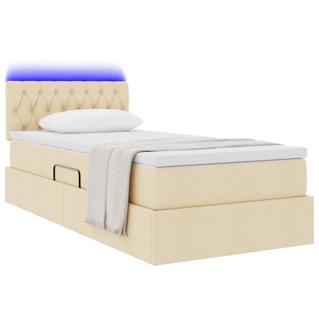 vidaXL LED-Speicherbett mit Matratze Creme 90 x 190 cm Stoff
