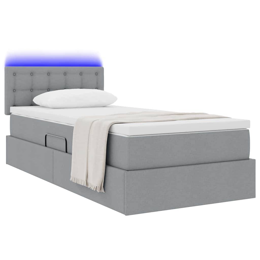 vidaXL LED-Speicherbett mit Matratze Hellgrau 90 x 200 cm Stoff