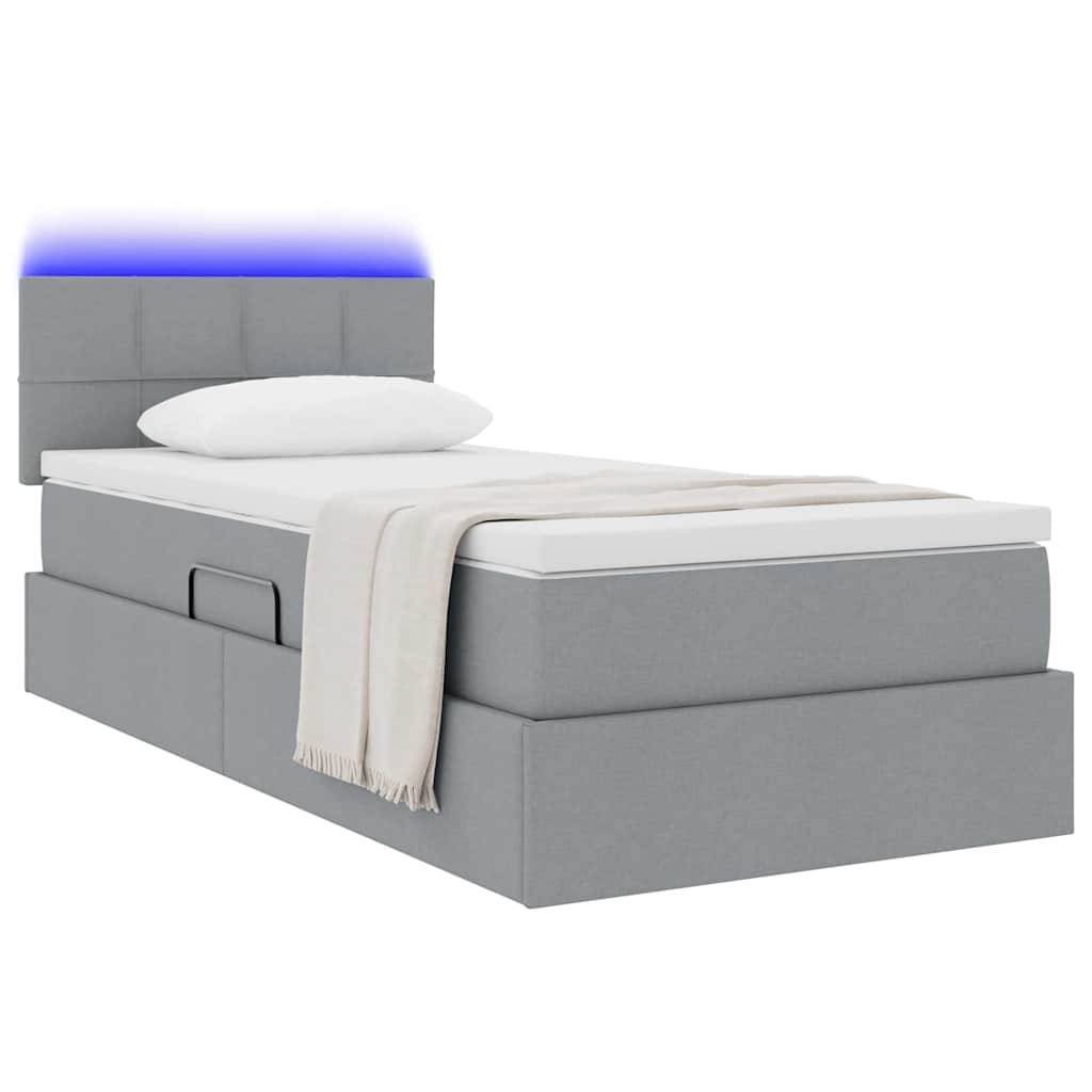 vidaXL LED-Speicherbett mit Matratze Hellgrau 90 x 190 cm Stoff