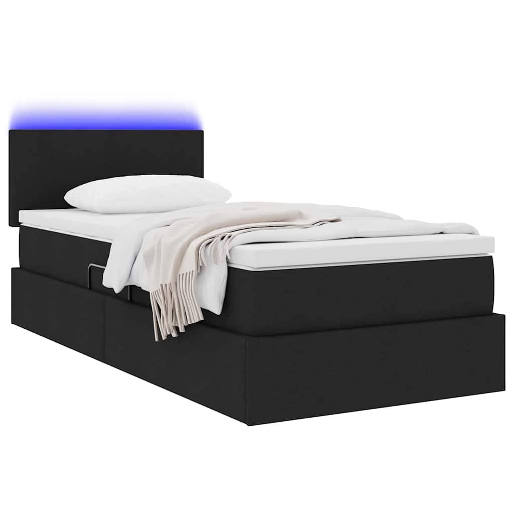 vidaXL LED-Speicherbett mit Matratze Schwarz 90 x 200 cm Stoff