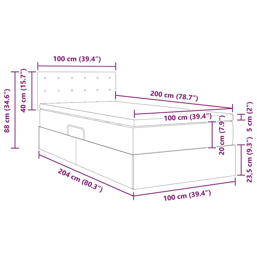 vidaXL Aufbewahrungsbett mit Matratze Grau 100 x 200 cm Kunstleder