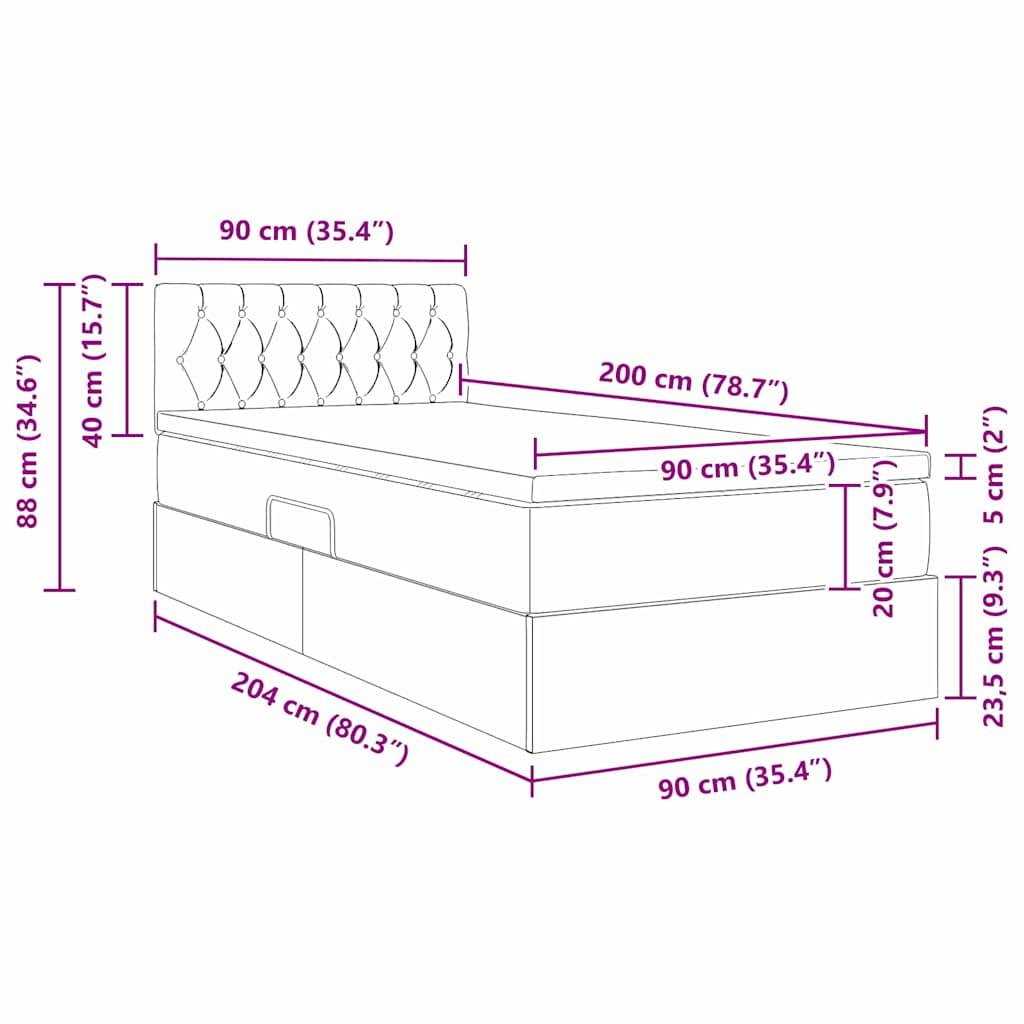 vidaXL Bett mit Stauraum und LED mit LED Dunkelgrau 90 x 200 cm Samt