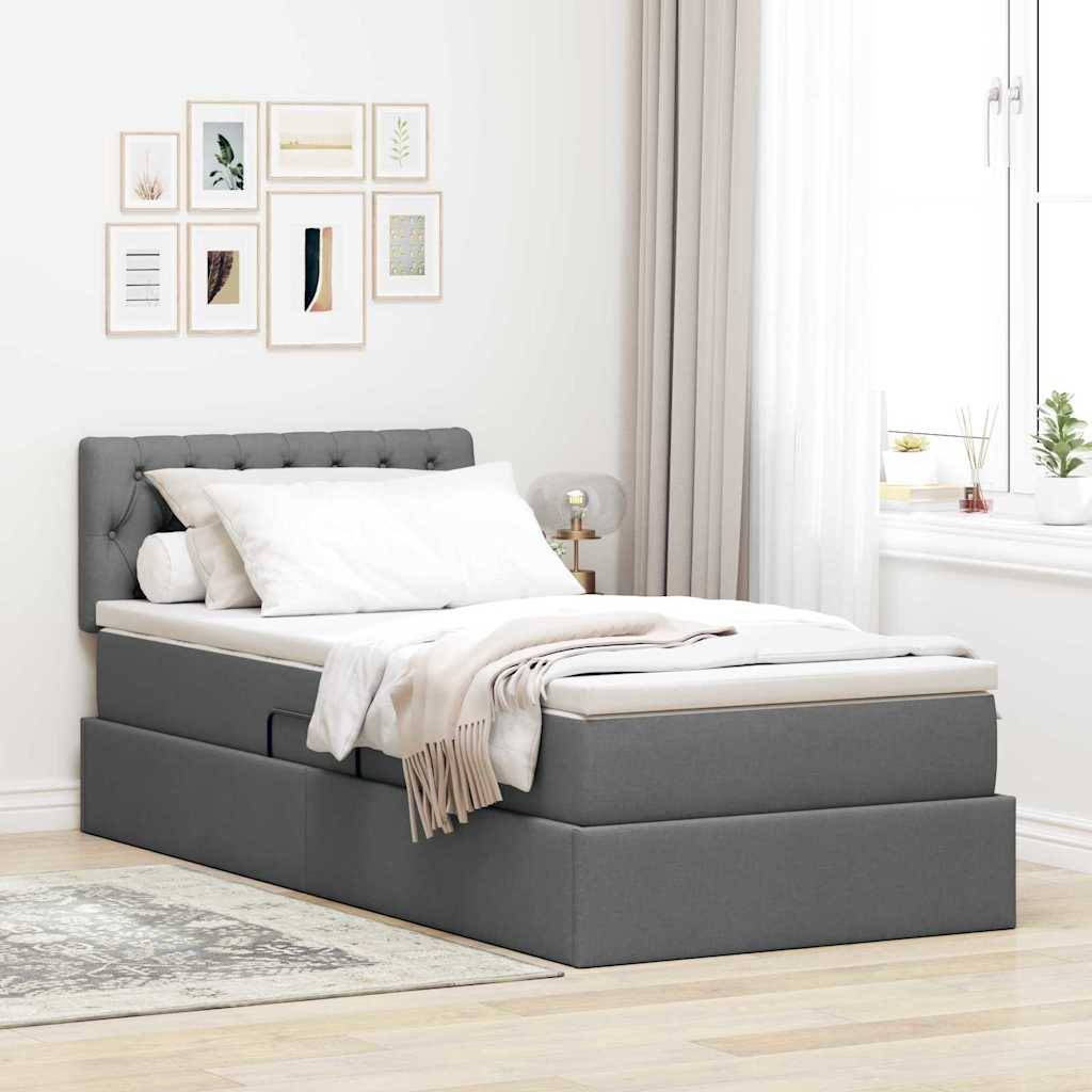 vidaXL Aufbewahrungsbett mit Matratze Dunkelgrau 90 x 190 cm