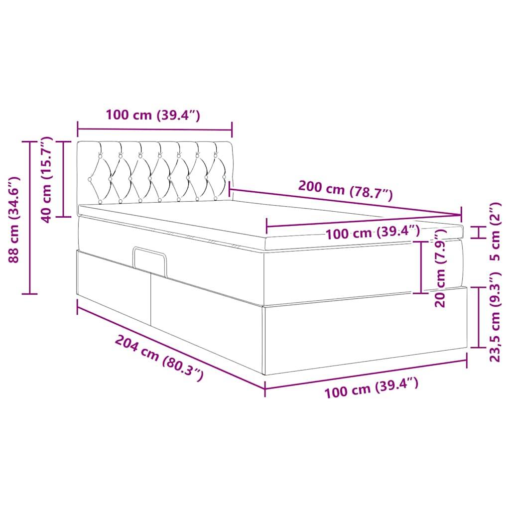 vidaXL Bett mit Stauraum und LED mit Matratze Blau 100 x 200 cm Stoff