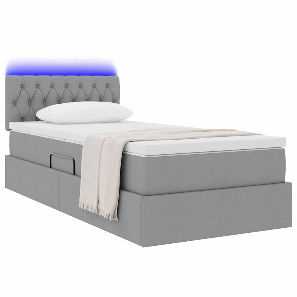 vidaXL LED-Speicherbett mit Matratze Hellgrau 90 x 200 cm Stoff