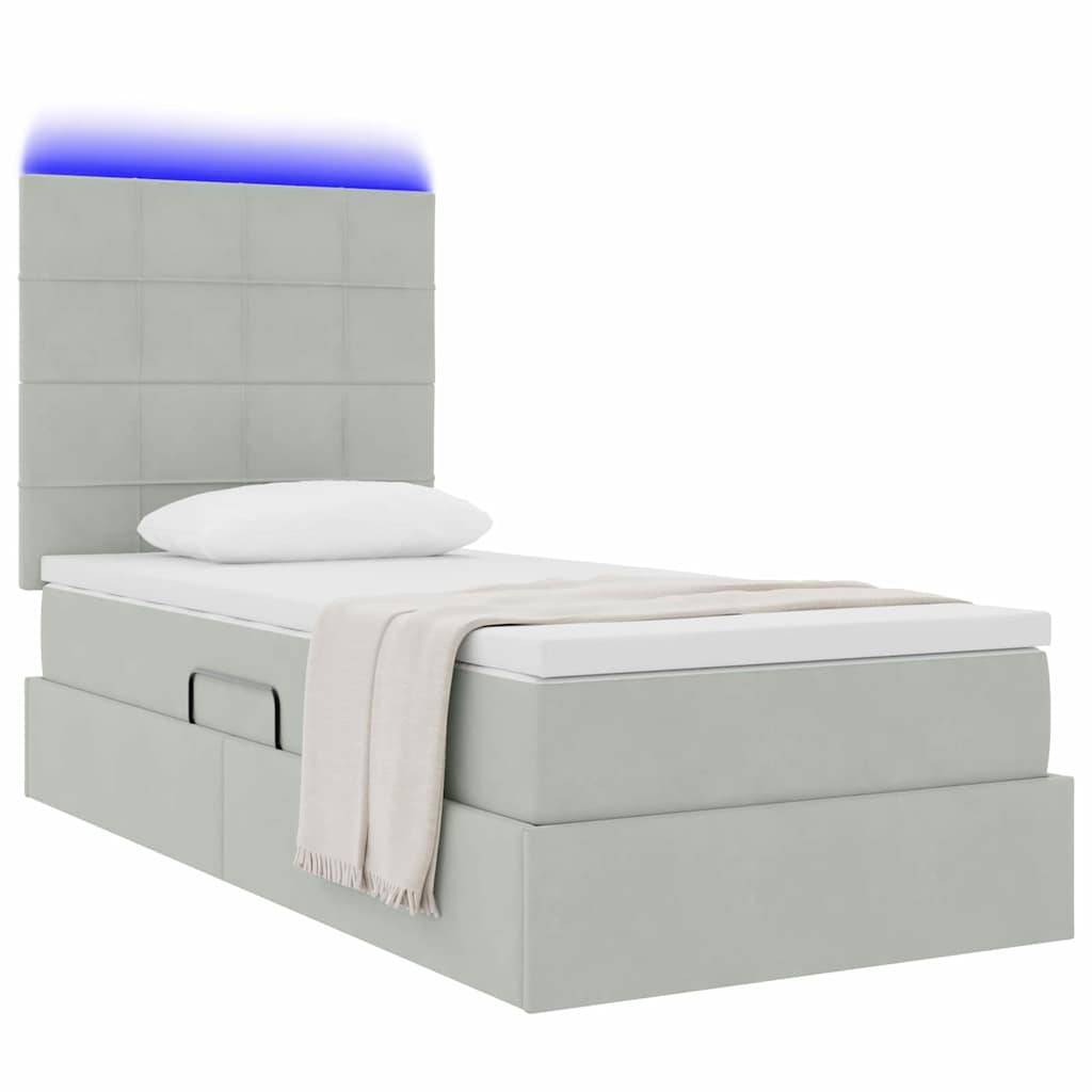 vidaXL LED-Speicherbett mit Matratze Hellgrau 100 x 200 cm Samt