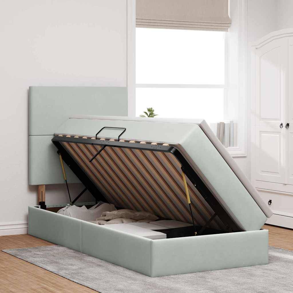 vidaXL Bett mit Stauraum und LED mit LED Hellgrau 100 x 200 cm Samt