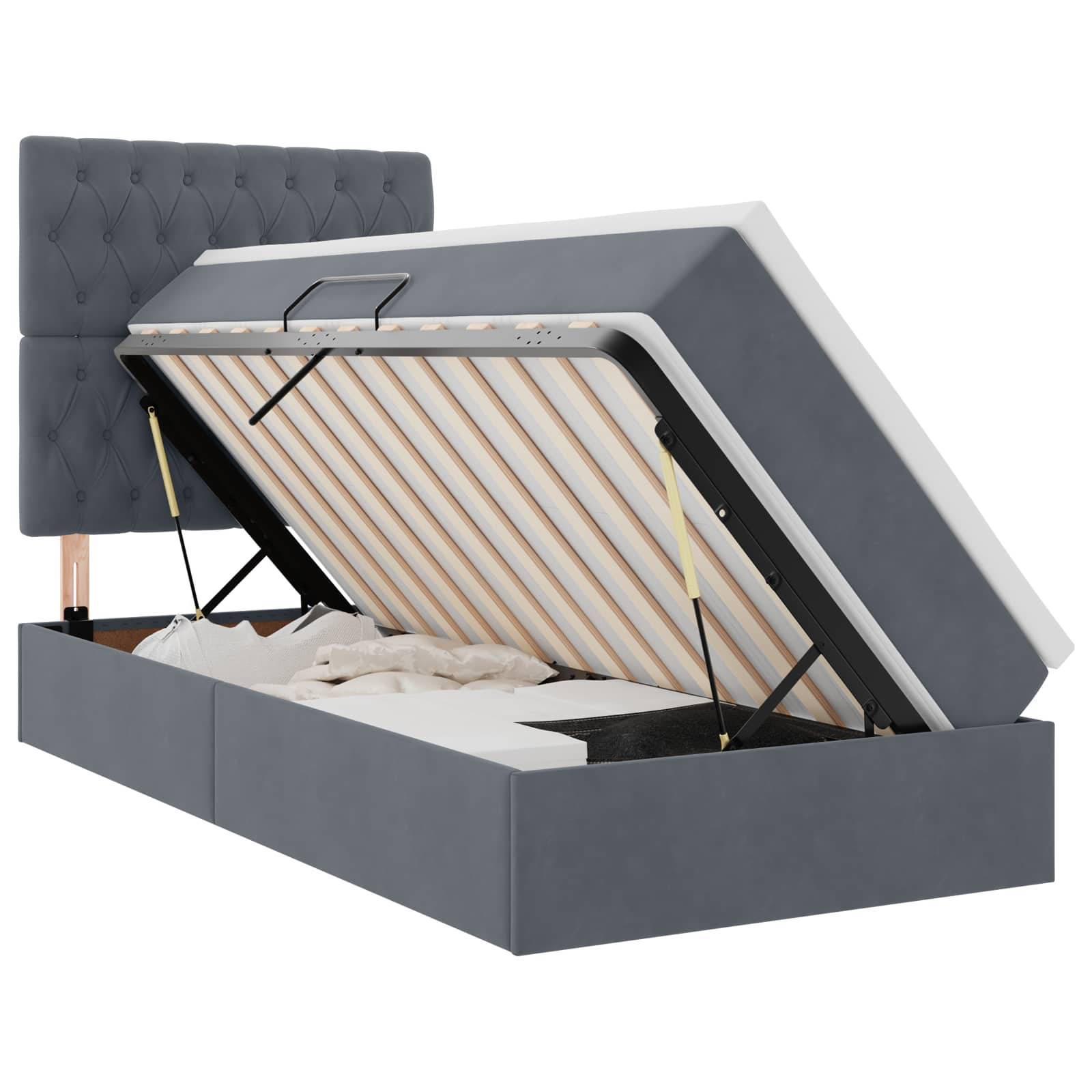 vidaXL Aufbewahrungsbett mit Matratze Dunkelgrau 90 x 200 cm Samt