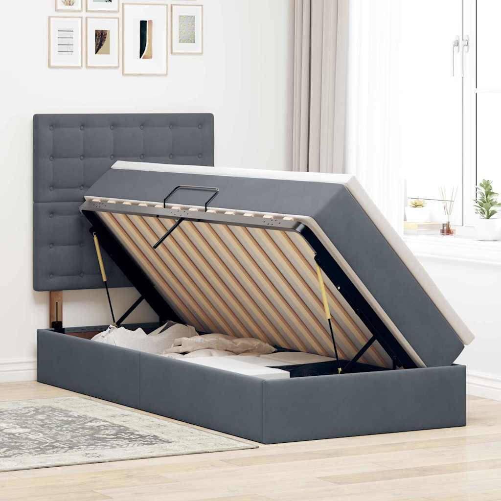 vidaXL Aufbewahrungsbett mit Matratze Dunkelgrau 100 x 200 cm Samt