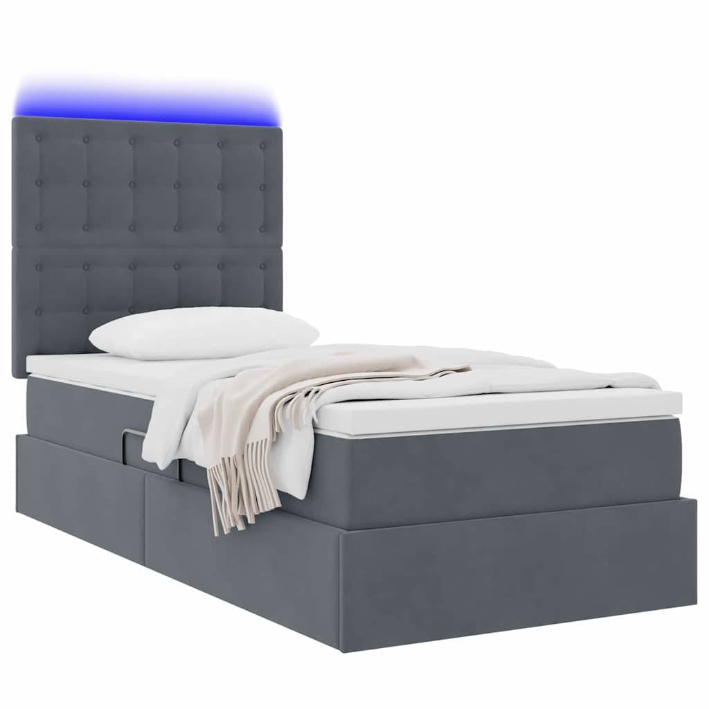 vidaXL LED-Speicherbett mit Matratze Dunkelgrau 100 x 200 cm Samt