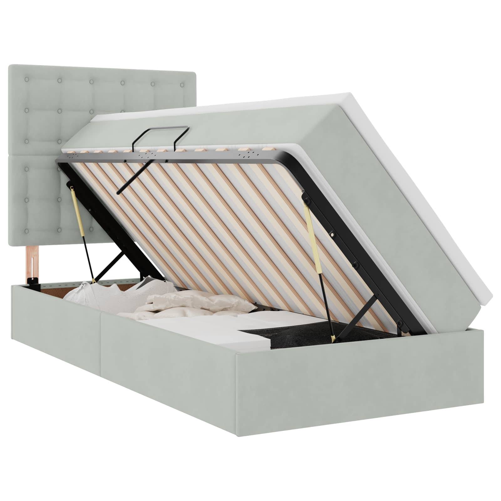 vidaXL LED-Speicherbett mit Matratze Hellgrau 90 x 190 cm Samt