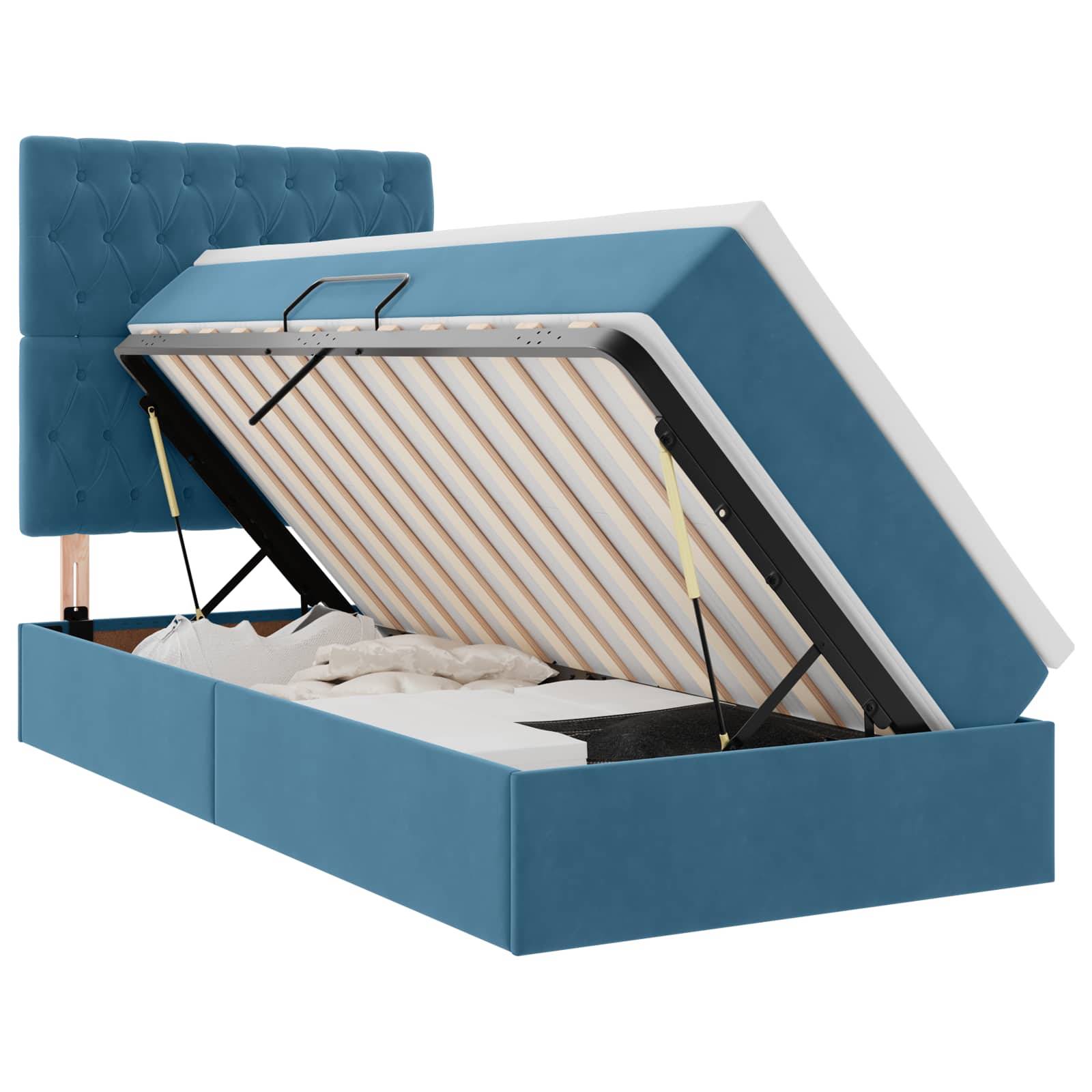 vidaXL LED-Speicherbett mit Matratze Dunkelblau 100 x 200 cm Samt