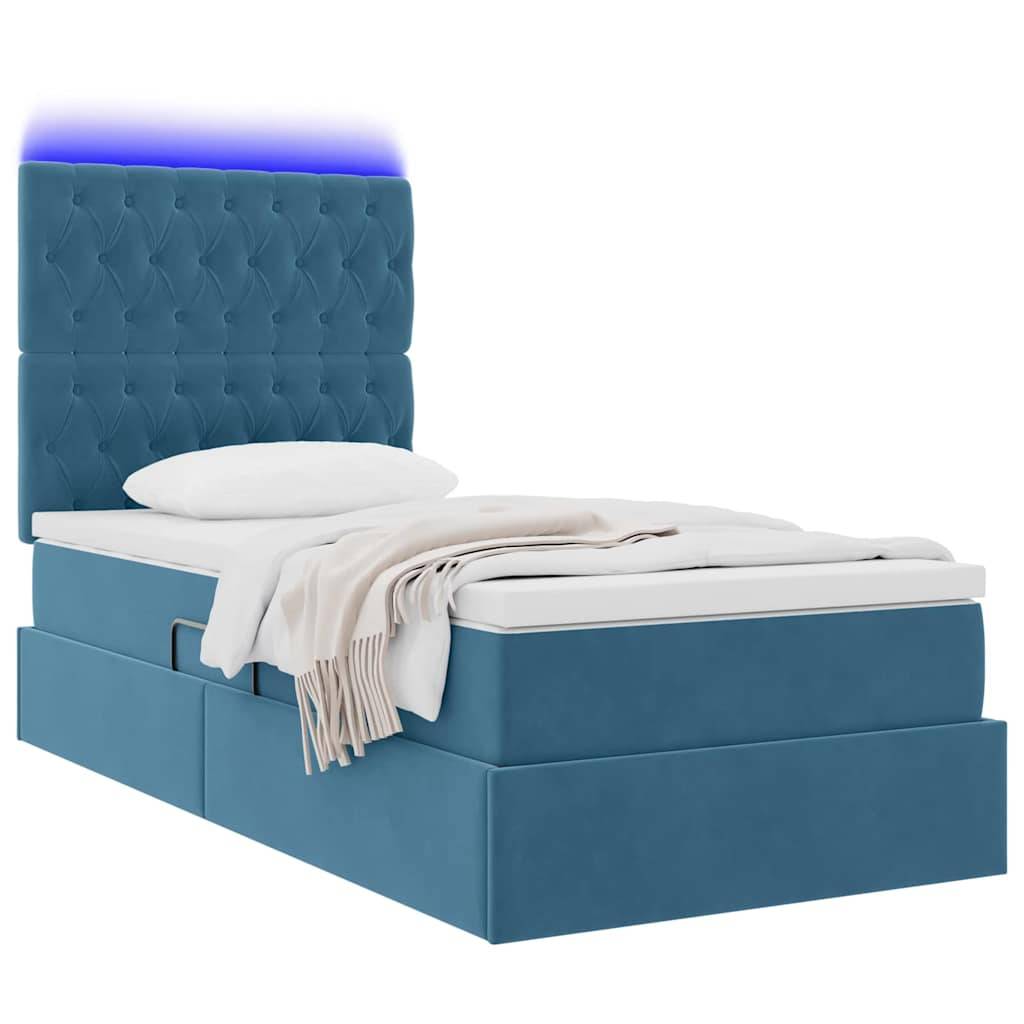 vidaXL LED-Speicherbett mit Matratze Dunkelblau 100 x 200 cm Samt