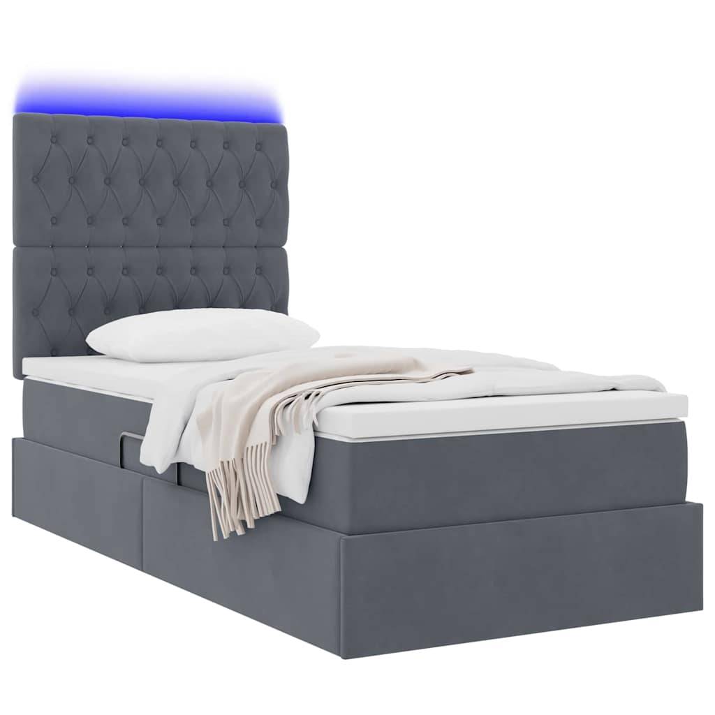 vidaXL LED-Speicherbett mit Matratze Dunkelgrau 90 x 190 cm Samt