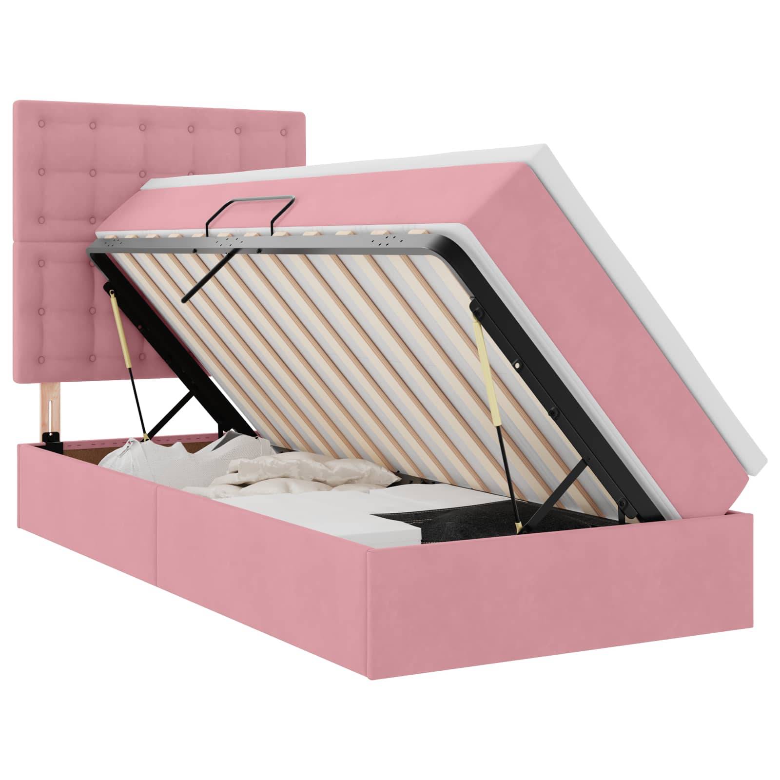 vidaXL LED-Speicherbett mit Matratze Rosa 90 x 200 cm Samt