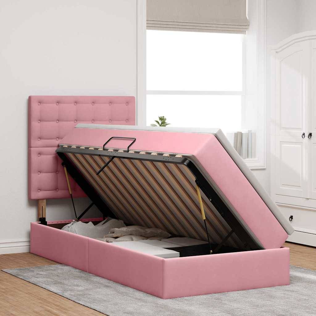 vidaXL LED-Speicherbett mit Matratze Rosa 90 x 200 cm Samt