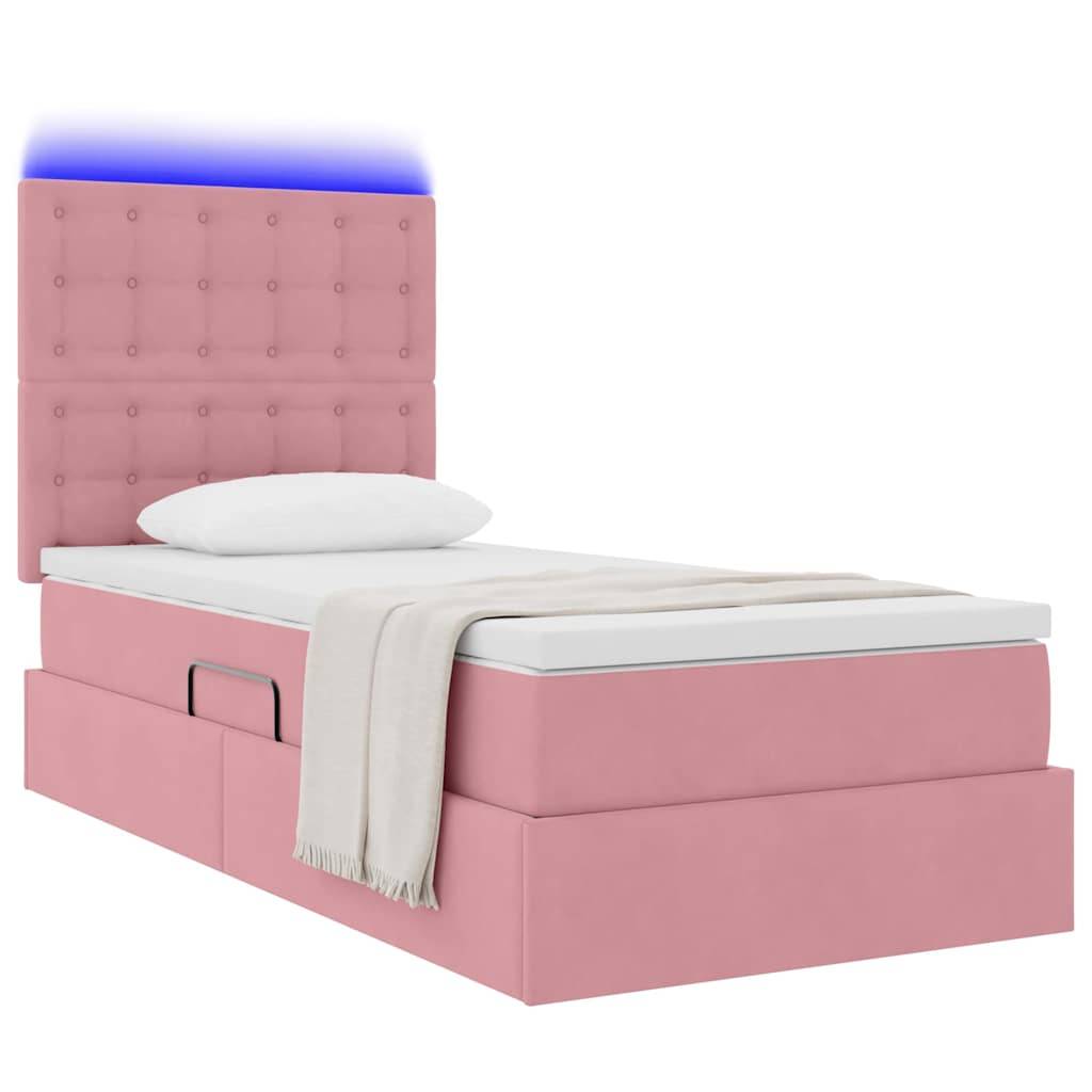 vidaXL LED-Speicherbett mit Matratze Rosa 90 x 200 cm Samt