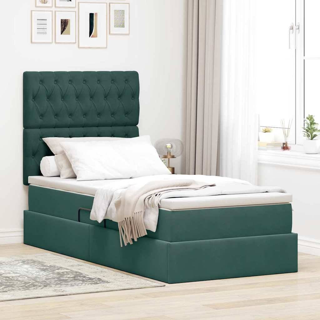 vidaXL Aufbewahrungsbett mit Matratze Dunkelgrün 100 x 200 cm Samt