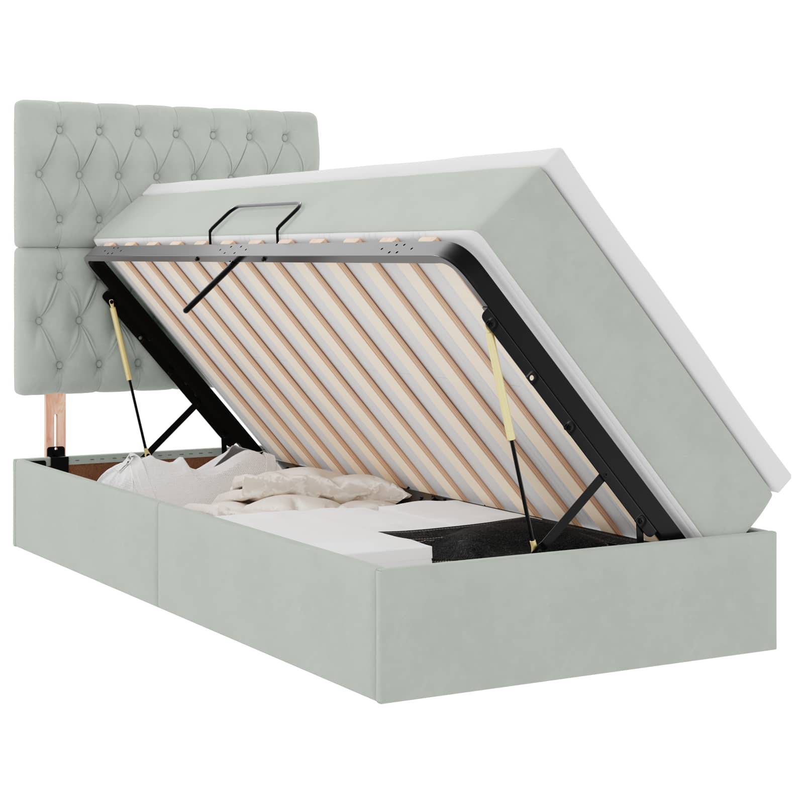 vidaXL LED-Speicherbett mit Matratze Hellgrau 100 x 200 cm Samt