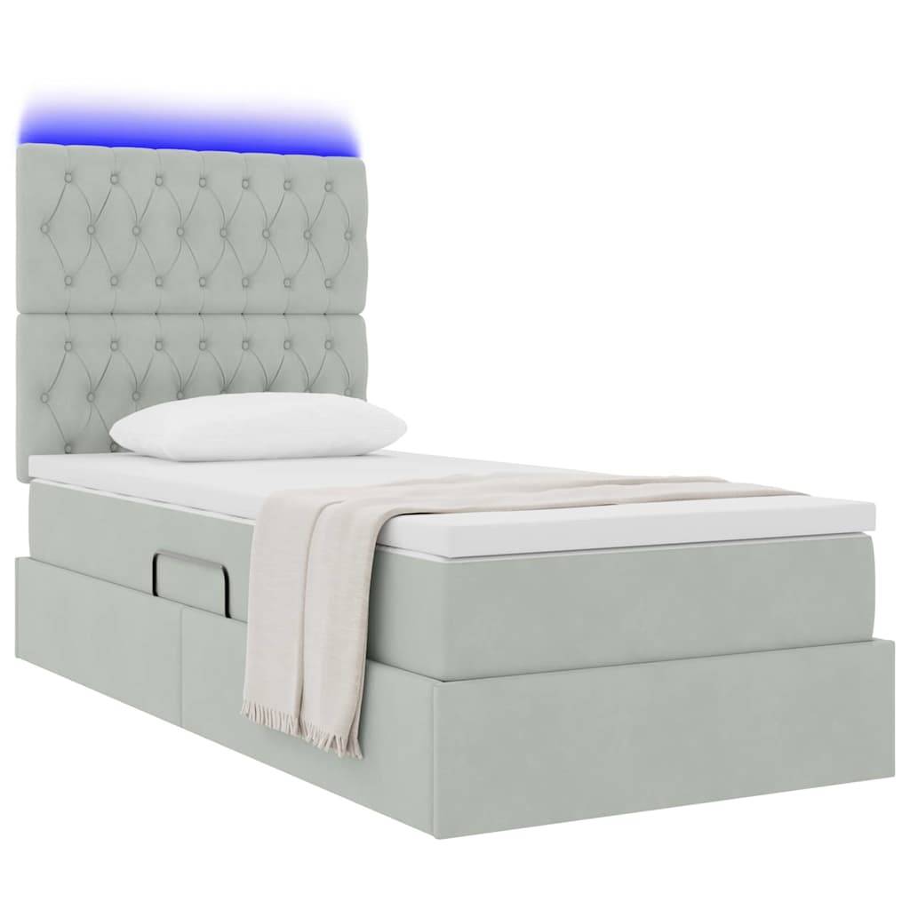 vidaXL LED-Speicherbett mit Matratze Hellgrau 100 x 200 cm Samt