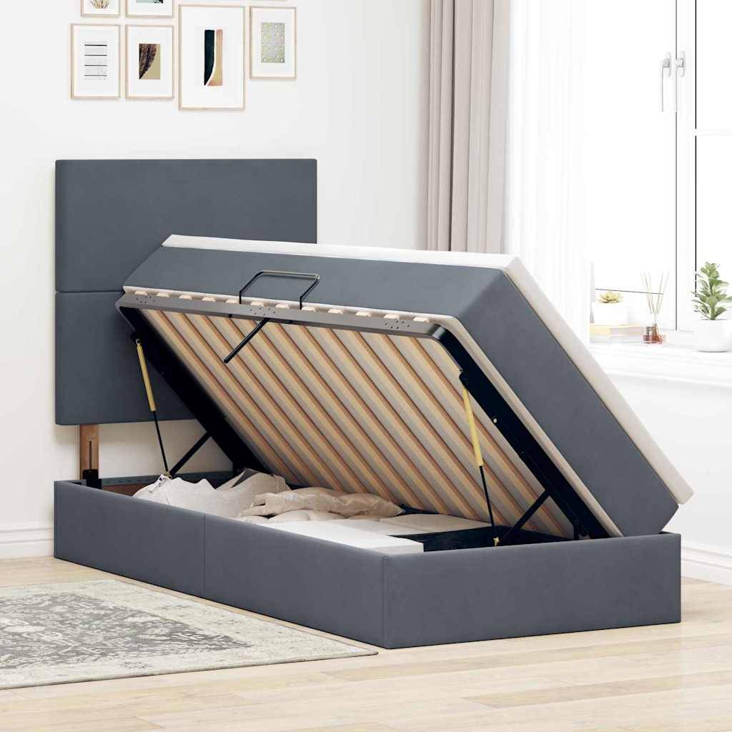 vidaXL LED-Speicherbett mit Matratze Dunkelgrau 100 x 200 cm Samt