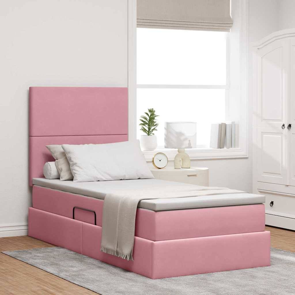vidaXL LED-Speicherbett mit Matratze Rosa 100 x 200 cm Samt