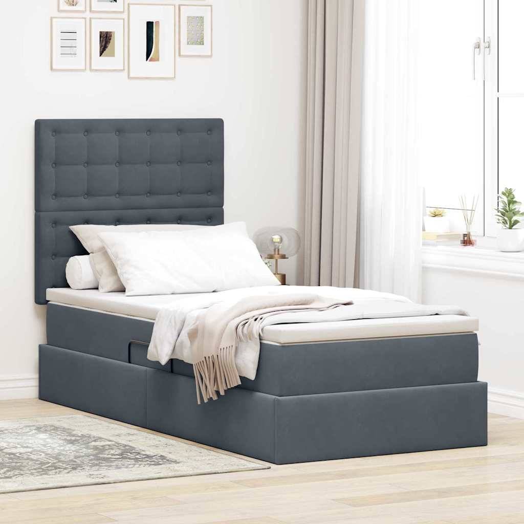 vidaXL LED-Speicherbett mit Matratze Dunkelgrau 100 x 200 cm Samt