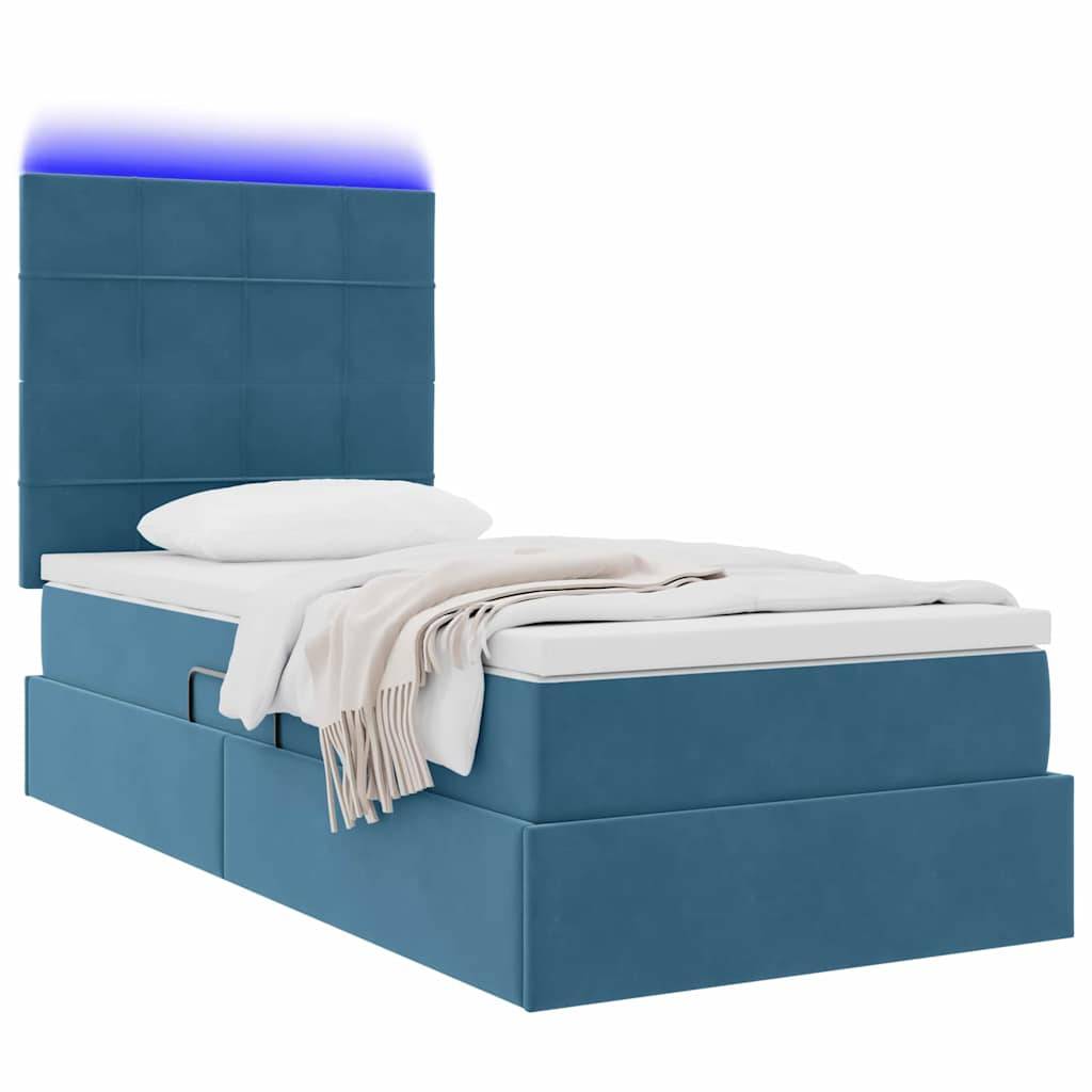 vidaXL LED-Speicherbett mit Matratze Dunkelblau 100 x 200 cm Samt