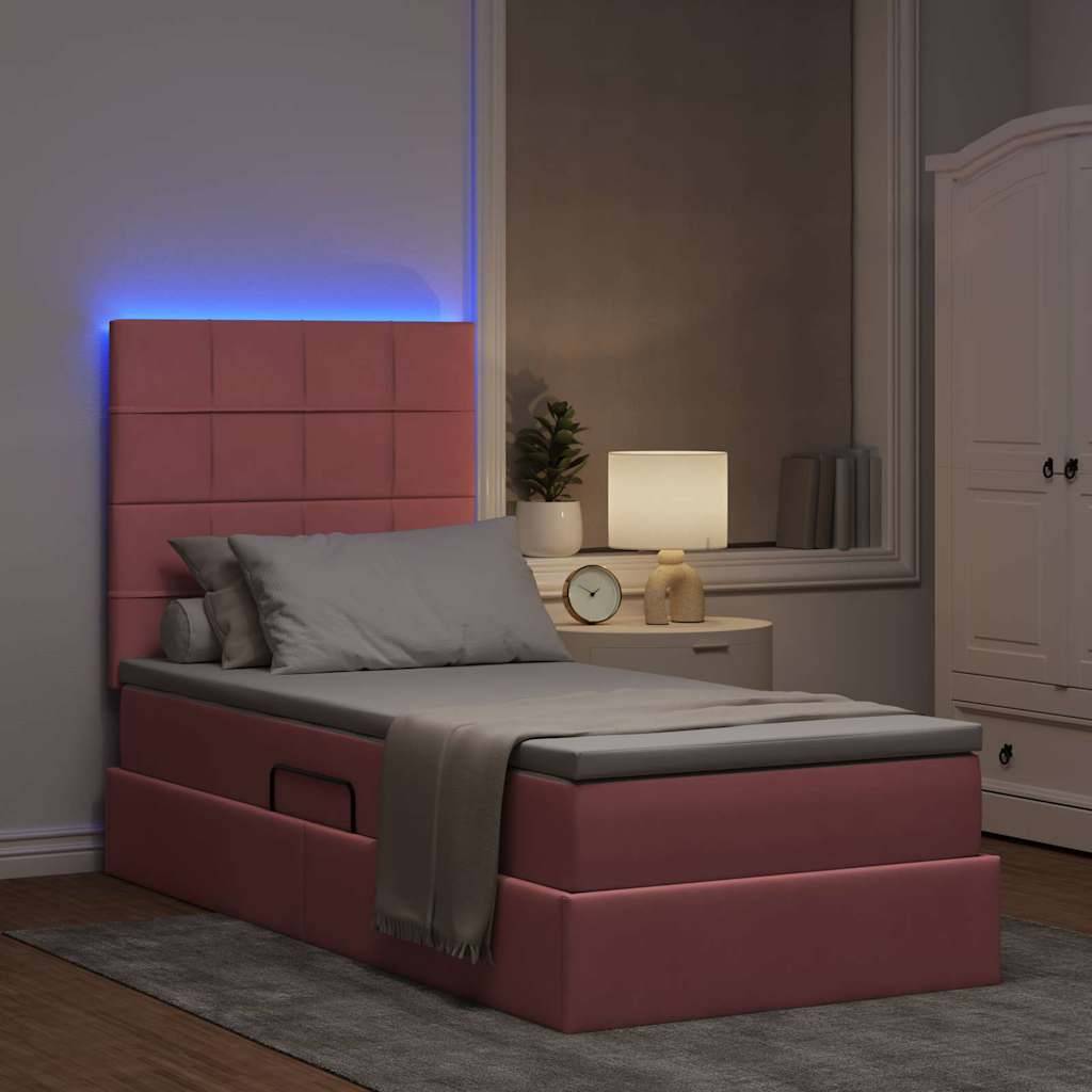 vidaXL LED-Speicherbett mit Matratze Rosa 90 x 190 cm Samt