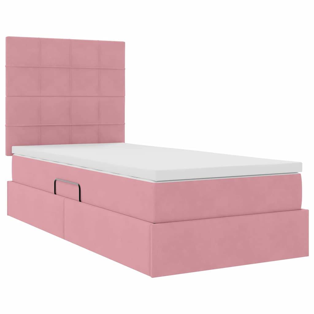 vidaXL LED-Speicherbett mit Matratze Rosa 90 x 190 cm Samt