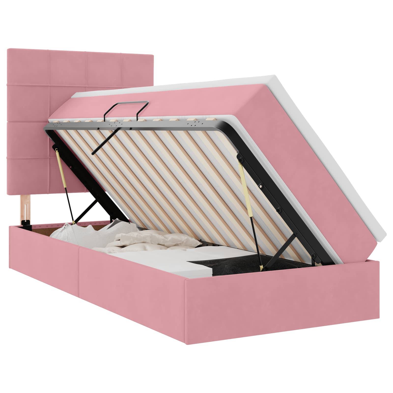 vidaXL Bett mit Stauraum und LED mit Matratze Rosa 90 x 200 cm Samt