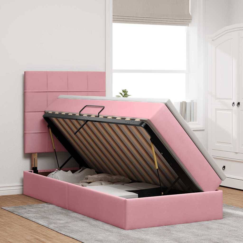 vidaXL LED-Speicherbett mit Matratze Rosa 90 x 190 cm Samt