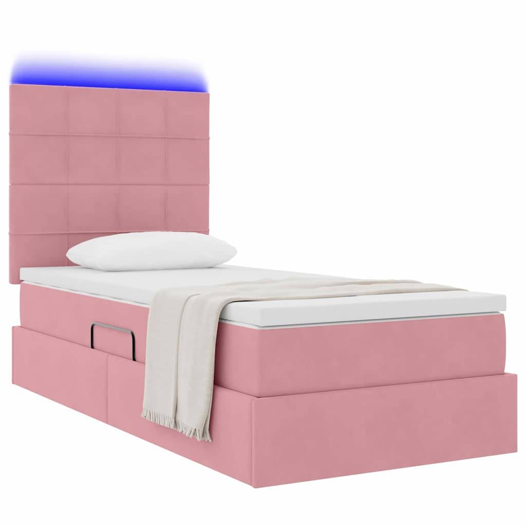 vidaXL LED-Speicherbett mit Matratze Rosa 100 x 200 cm Samt