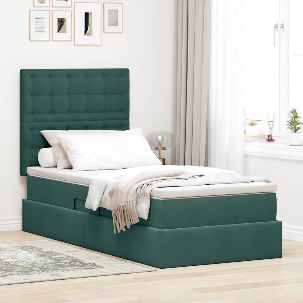vidaXL Aufbewahrungsbett mit Matratze Dunkelgrün 90 x 200 cm Samt