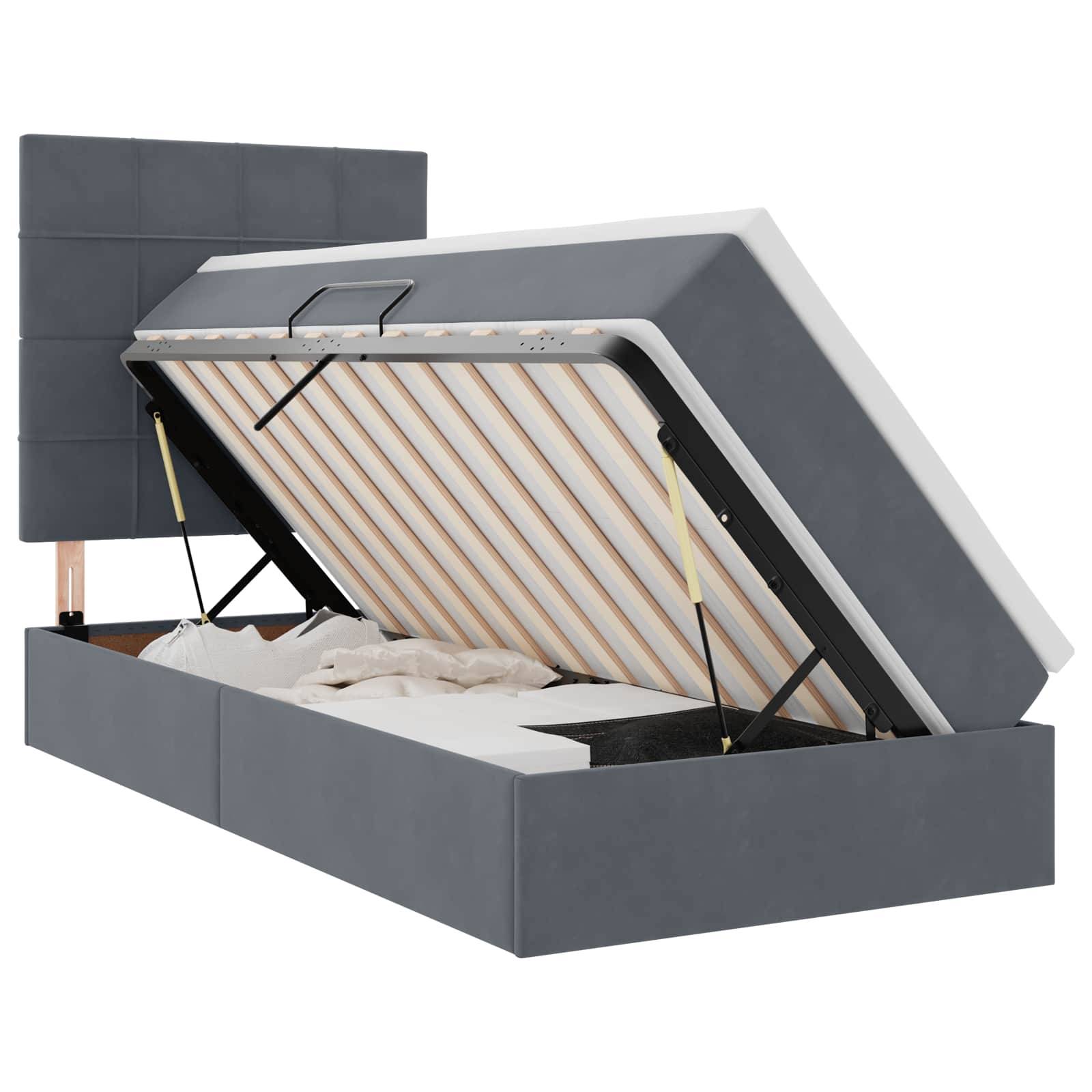 vidaXL Aufbewahrungsbett mit Matratze Dunkelgrau 100 x 200 cm Samt