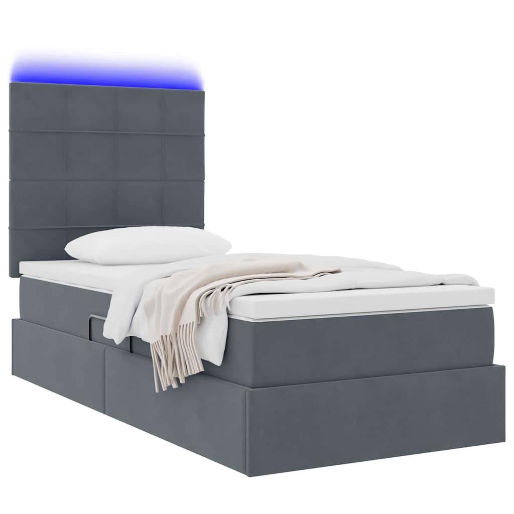 vidaXL LED-Speicherbett mit Matratze Dunkelgrau 90 x 190 cm Samt