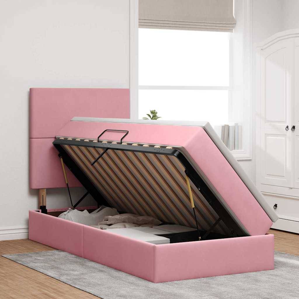 vidaXL LED-Speicherbett mit Matratze Rosa 100 x 200 cm Samt