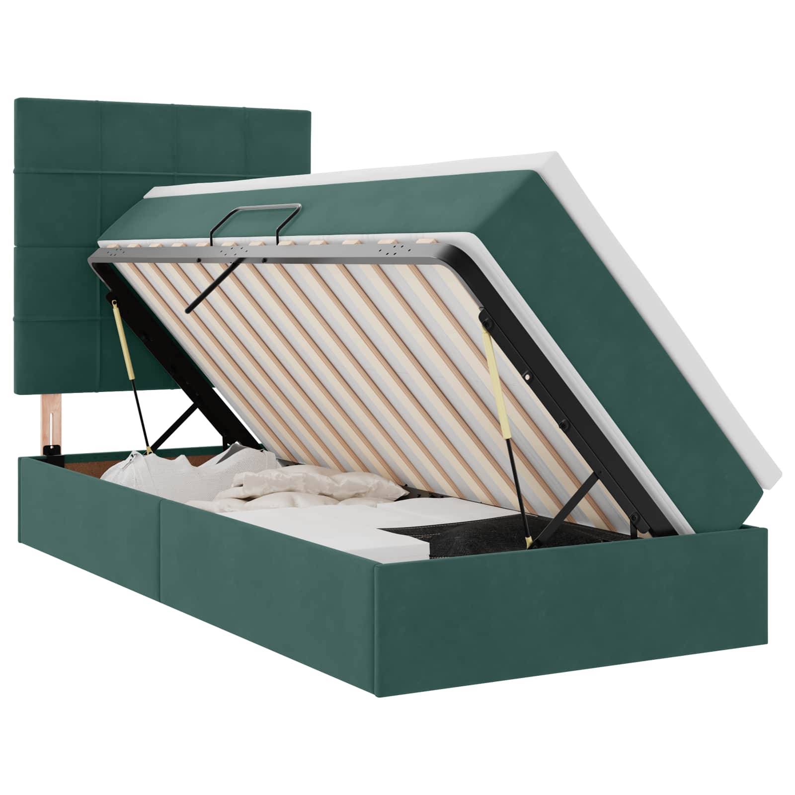vidaXL LED-Speicherbett mit Matratze Dunkelgrün 90 x 190 cm Samt