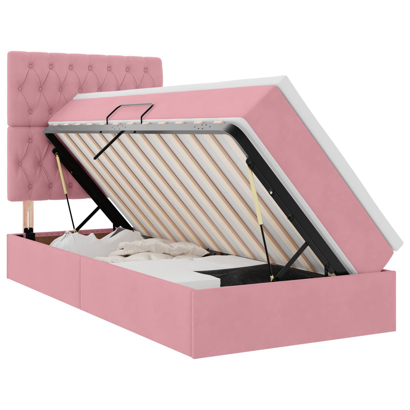 vidaXL Aufbewahrungsbett mit Matratze Rosa 100 x 200 cm Samt